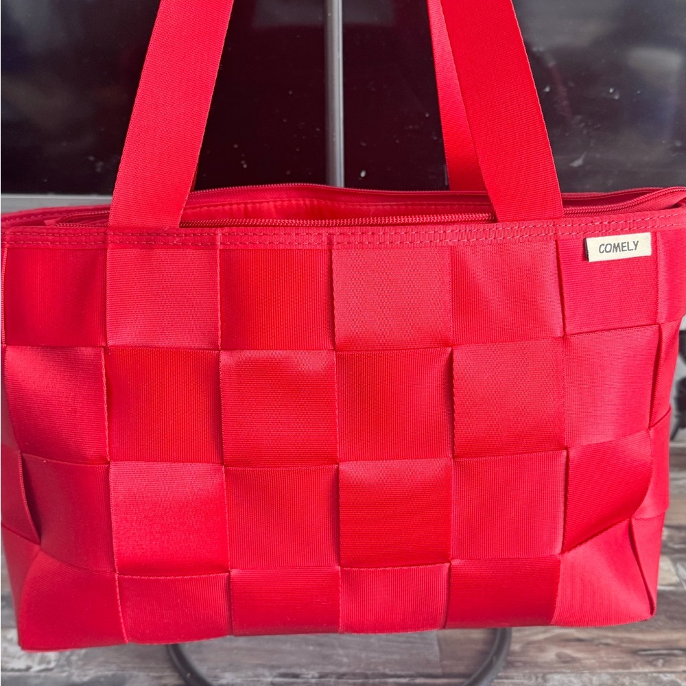 COMELY Red Woven Tote Bag